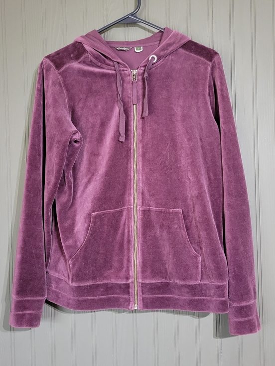 Eddie Bauer Tops - Eddie Bauer Velour Full Zip Hooded Sweatshirt Front Pocket Purple Women's Medium
